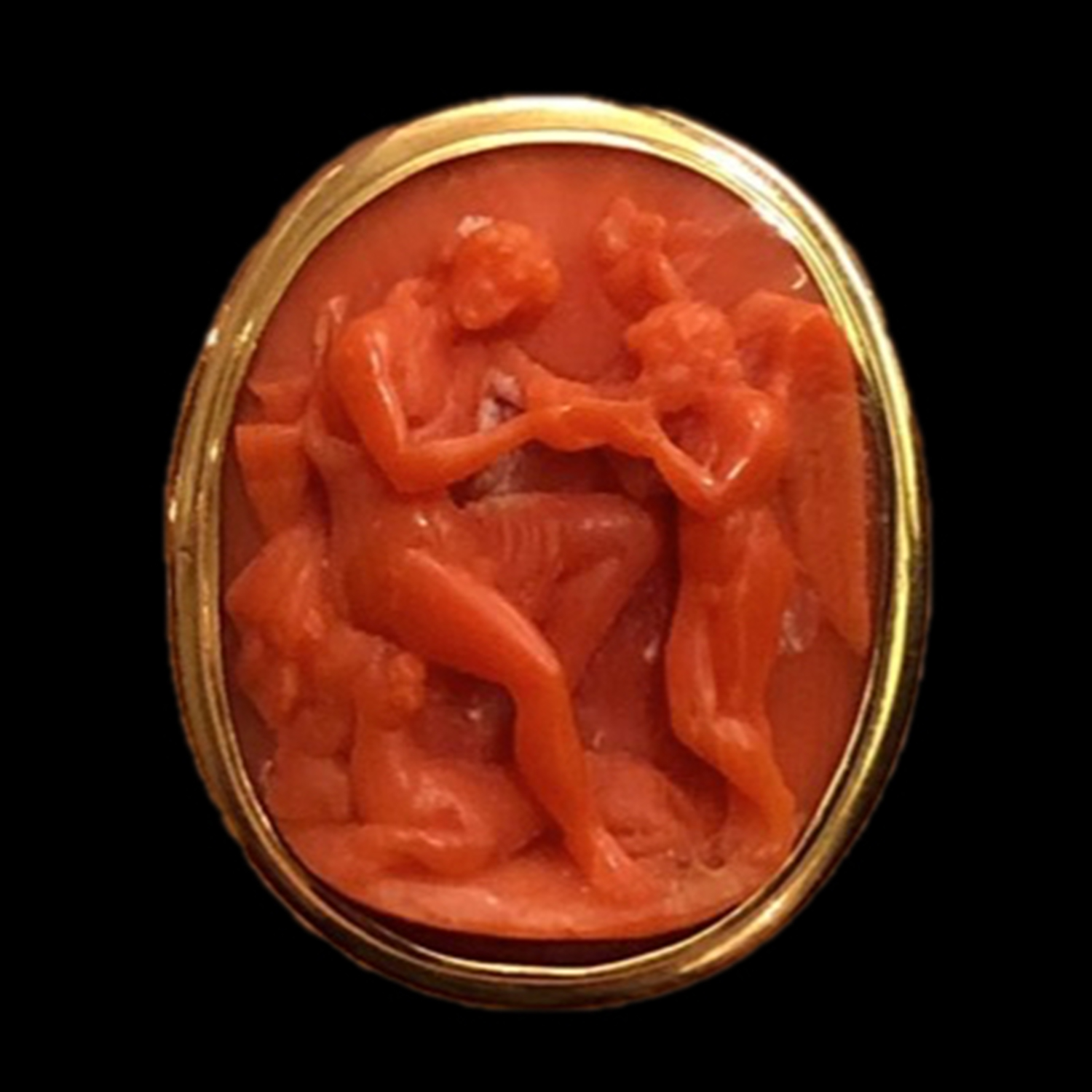 NEOCLASSIC GOLD AND CORAL CAMEO BROOCH